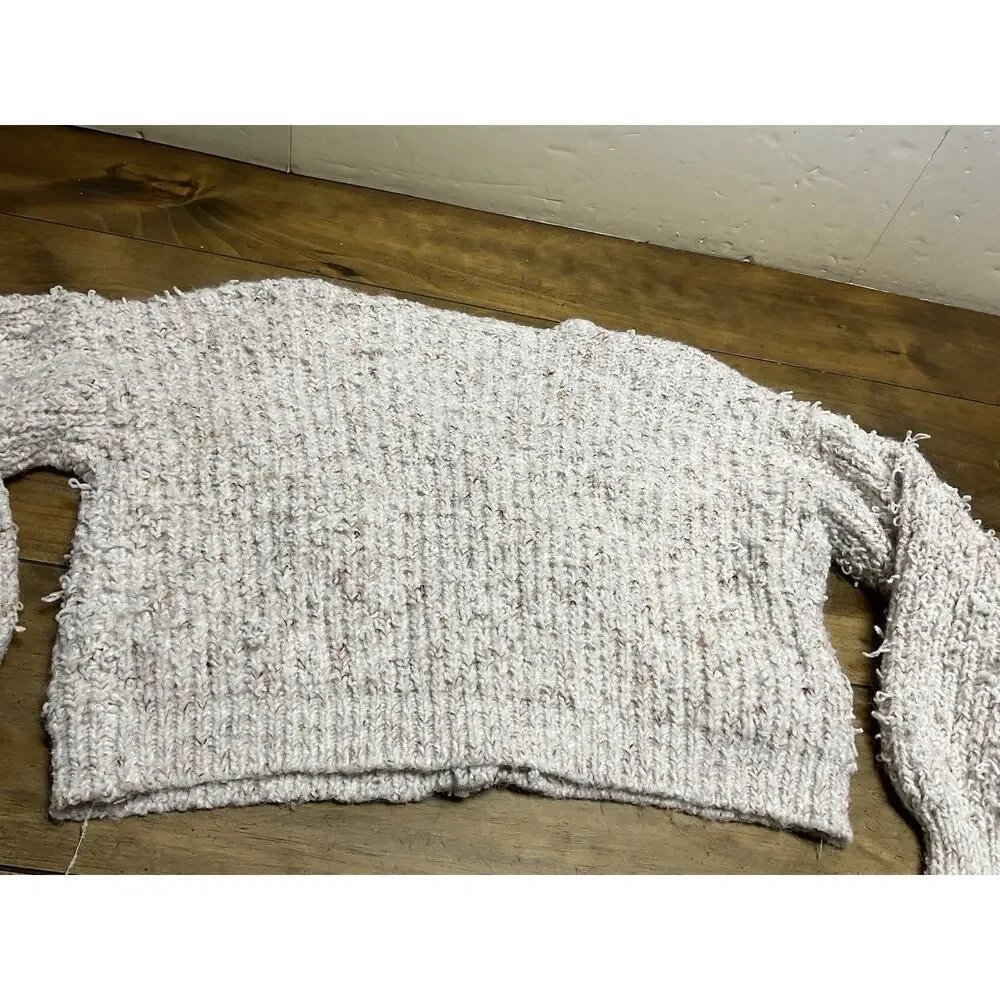 Luna Ivy Flower Crochet Oversized Cardigan Sweater Top Warm Beige Medium